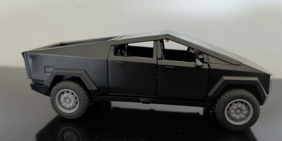 A black toy Cybertruck